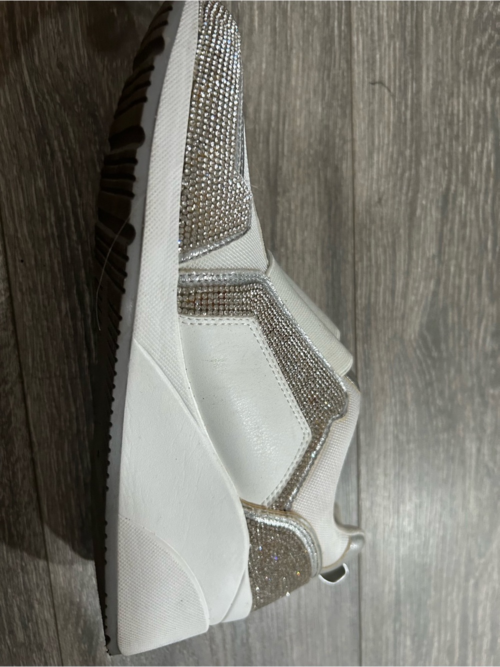 INC International Concepts White Sneaker with Silver Rhinestone Accents